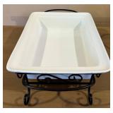 Signature Housewares 3-Piece Buffet Stoneware Set with Iron Stands - Large Oval Serving Dish