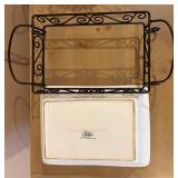 Signature Housewares 3-Piece Buffet Stoneware Set with Iron Stands - Large Oval Serving Dish