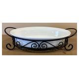 Signature Housewares 3-Piece Buffet Stoneware Set with Iron Stands - Large Oval Serving Dish