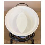 Signature Housewares 3-Piece Buffet Stoneware Set with Iron Stands - Large Oval Serving Dish