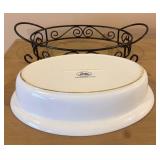 Signature Housewares 3-Piece Buffet Stoneware Set with Iron Stands - Large Oval Serving Dish