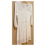 Calvin Klein Dress - Cream/White Knit with Striped Yoke - Size M