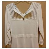 Calvin Klein Dress - Cream/White Knit with Striped Yoke - Size M