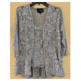 Alex Evenings 2-Piece Lace Sequin Top Set - Size S - Lavender Gray