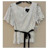 Alex Evenings Lace Sequin Top - White, Size L