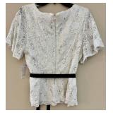 Alex Evenings Lace Sequin Top - White, Size L