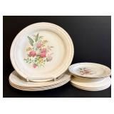 Vintage Air Flow by Stetson China - 4 Plates & 5 Saucers, 6 in Dia Floral Bouquet