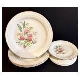 Vintage Air Flow by Stetson China - 4 Plates & 5 Saucers, 6 in Dia Floral Bouquet