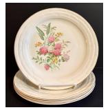 Vintage Air Flow by Stetson China - 4 Plates & 5 Saucers, 6 in Dia Floral Bouquet