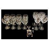 Wine Glasses Set - 4 Etched Floral, 8 Clear Glasses, 8 in Tall with Corkscrew & Stopper