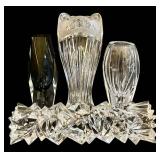 Crystal Candle Holder with 3 Vases - 4-Piece Cut Glass Set