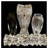 Crystal Candle Holder with 3 Vases - 4-Piece Cut Glass Set