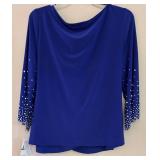Alex Evenings Draped Pearl-Embellished Blouse - New with Tags - Size L