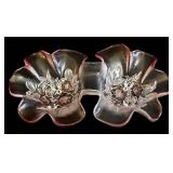 Vintage Lancaster Pink Depression Glass Footed Bowl, Two Mikasa Crystal Pink Rosella Candy/Relish Dishes