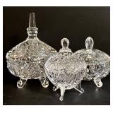 Three Vintage Crystal Footed Candy Dishes