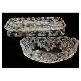 Vintage Crystal Floral Daisy-Pattern Oval Bowl & 2 Platters - 3-Piece Clear Glass Serving Set