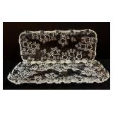 Vintage Crystal Floral Daisy-Pattern Oval Bowl & 2 Platters - 3-Piece Clear Glass Serving Set