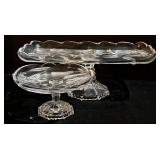 Vintage Crystal Glass Pedestal Cake Stand & Tray - 2-Piece Set