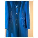 Velvet Collection Vintage Coat - Teal Blue, Size 44
