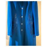 Velvet Collection Vintage Coat - Teal Blue, Size 44