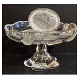 Etched Glass Pedestal Compote & Vintage Gorham Full Lead Trinket Box with Lid