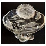 Etched Glass Pedestal Compote & Vintage Gorham Full Lead Trinket Box with Lid