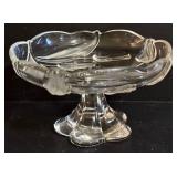 Etched Glass Pedestal Compote & Vintage Gorham Full Lead Trinket Box with Lid