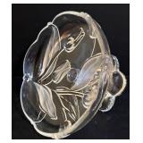 Etched Glass Pedestal Compote & Vintage Gorham Full Lead Trinket Box with Lid