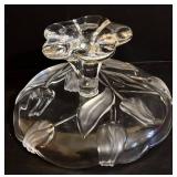Etched Glass Pedestal Compote & Vintage Gorham Full Lead Trinket Box with Lid