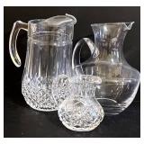 Crystal Glass Pitchers - Set of 3 with Diamond-Cut Pattern