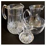 Crystal Glass Pitchers - Set of 3 with Diamond-Cut Pattern