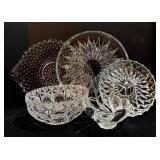 Variety of Lovely Vintage Glass Serving Platters and Bowls including a Vintage Mikasa Peppermint Swirl Bowl & Echt Bleikristall Crystal Bowl