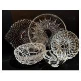 Variety of Lovely Vintage Glass Serving Platters and Bowls including a Vintage Mikasa Peppermint Swirl Bowl & Echt Bleikristall Crystal Bowl
