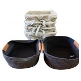 Basket Lot - 4 Fabric-Lined Bins with Inserts & 2 Woven Baskets