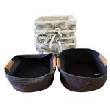 Basket Lot - 4 Fabric-Lined Bins with Inserts & 2 Woven Baskets