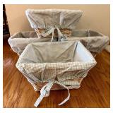 Basket Lot - 4 Fabric-Lined Bins with Inserts & 2 Woven Baskets