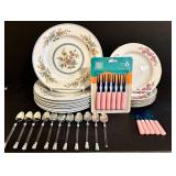 ZUKI Kitchenware 34-Pc Floral Dinnerware & Flatware Set with 6 Pink Tasting Forks