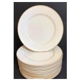 International Ultra Bone Dinner Plates - 12 in Cream & Gold Rim - 13 Pcs