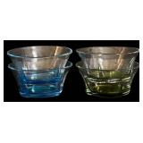 Set of Four Ice Cream Bowls - Blue & Green Glass