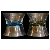 Set of Four Ice Cream Bowls - Blue & Green Glass