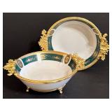 Vintage Golden Frem Limoges Bowls - Teal & Gold Embellished Footed Pair