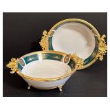 Vintage Golden Frem Limoges Bowls - Teal & Gold Embellished Footed Pair