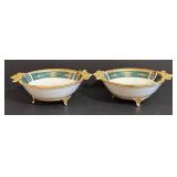 Vintage Golden Frem Limoges Bowls - Teal & Gold Embellished Footed Pair