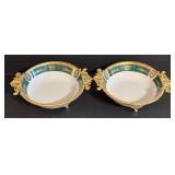 Vintage Golden Frem Limoges Bowls - Teal & Gold Embellished Footed Pair