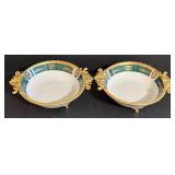 Vintage Golden Frem Limoges Bowls - Teal & Gold Embellished Footed Pair