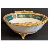 Vintage Golden Frem Limoges Bowls - Teal & Gold Embellished Footed Pair