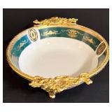 Vintage Golden Frem Limoges Bowls - Teal & Gold Embellished Footed Pair