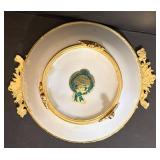 Vintage Golden Frem Limoges Bowls - Teal & Gold Embellished Footed Pair