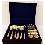 International Co. Gold-Tone Flatware Set - Wooden Box with Salt & Pepper Shakers, Candle Holders