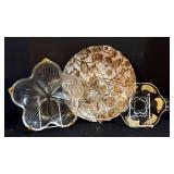 Glass Platters - 4-Piece Set with Gold Trim & Floral Motifs (Lot of 4)